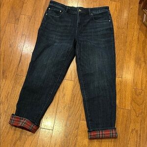 Talbots everyday relaxed denim jeans with plaid cuffs sz 12